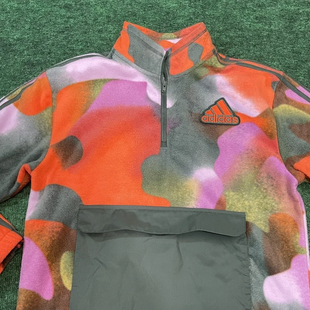 ADIDAS Cozy Fleece‎ Sweatshirt Boys XL Tie Dye Camo 1/4 Zip Pullover Pocket NEW